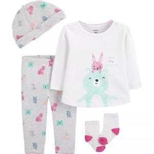 Baby Girl Carter's Graphic Top, Pants, Hat & Socks Size 12 Months